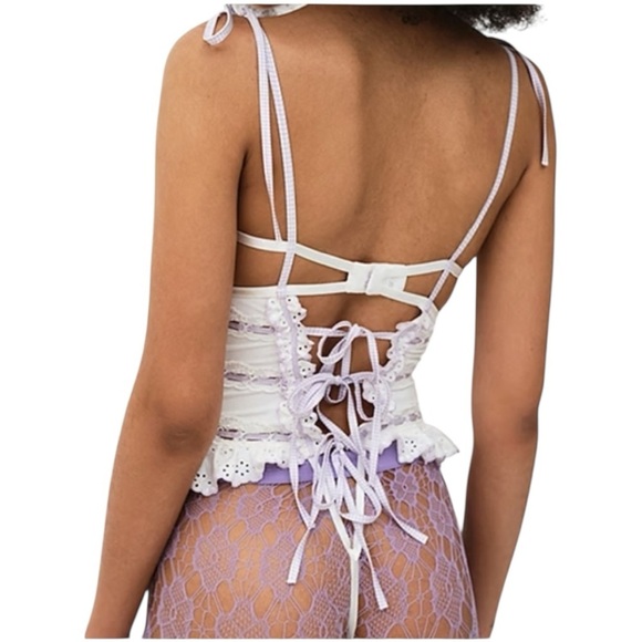 For Love and Lemons Daisy Eyelet Embroidered Bodysuit White and Lavender 36C NWT - Picture 2 of 6